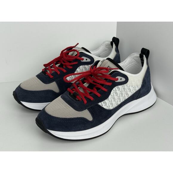 Dior Men’s White and Blue Sneakers with Red Laces, Size 42 - Picture 1 of 10